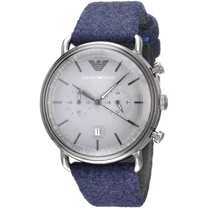 Armani Reloj Hombre AR11144 (43mm) - Cuarzo, Correa de Cuero, Dial de Acero Inoxidable, 5ATM - 1