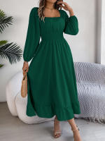 Vestido Largo Elegante De Verano Con Cuello Cuadrado Y Mangas Largas Para Damas De Honor Vestido De Mujer Con Borde Volante Y Cintura Alta - details 11
