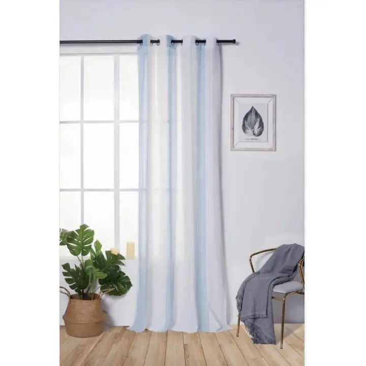 Cortinas de visillo lino y poliéster decorado con líneas blancas verticales.150x260cm.Decoracion para hogar y oficina. - 1