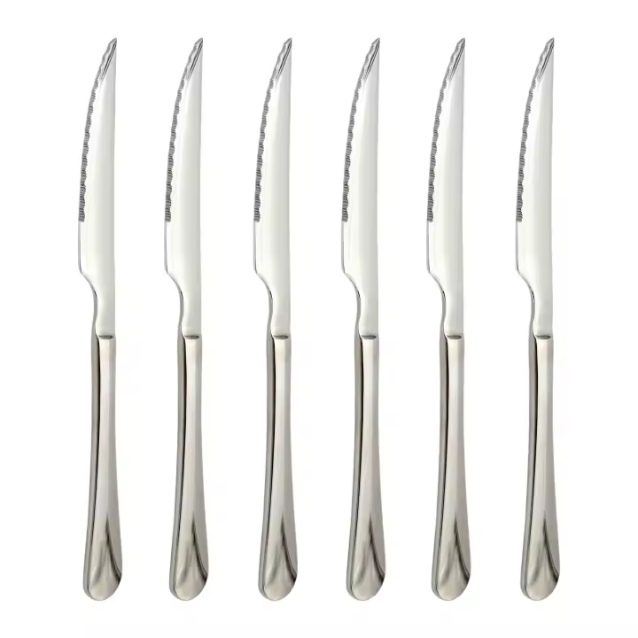 WAI 2 MARKET - Juego de Cuchillos para Carne - Set de 6, 12 o 24 Piezas de Acero Inoxidable  Hoja Serrada y Mango Monobloque  Cortes Precisos y Duraderos para Mesas y Barbacoas - 1