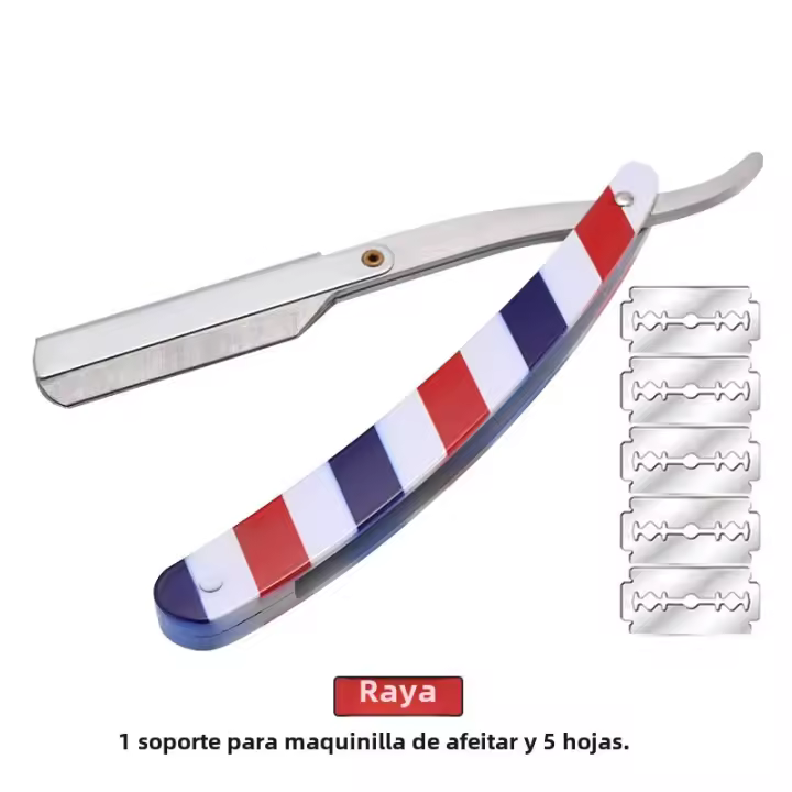 Cuchillo De Afeitar Para Hombres Herramientas De Barbero Con Portarrazores De Acero Inoxidable Y 5 Hojas Cuchillas Plegables Para Cabello Y Barba - 1