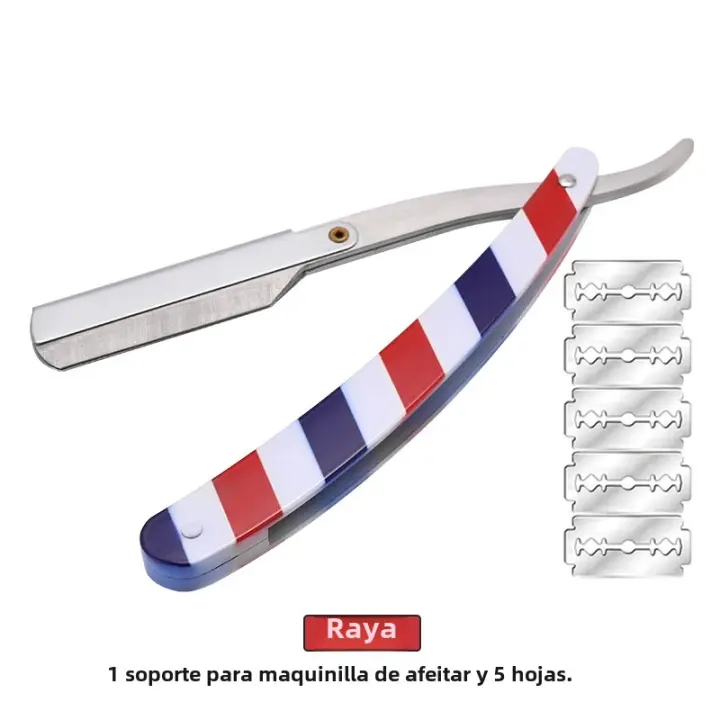 Cuchillo De Afeitar Para Hombres Herramientas De Barbero Con Portarrazores De Acero Inoxidable Y 5 Hojas Cuchillas Plegables Para Cabello Y Barba - 1