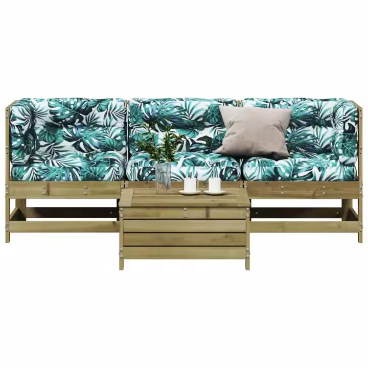 vidaXL Juego de muebles jardín 4 pzas y cojines madera pino impregnada - 1