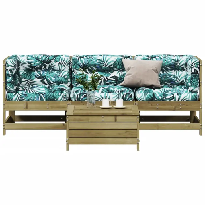 vidaXL Juego de muebles jardín 4 pzas y cojines madera pino impregnada - 1
