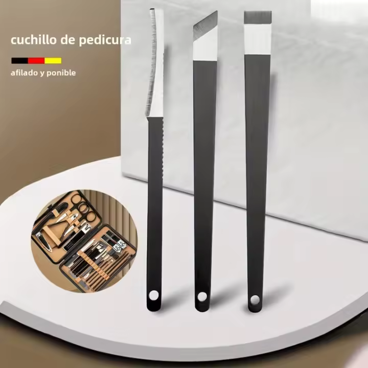 Set De Manicura Y Pedicura Profesional 7/16/18Pcs Con Estuche De Cuero PU Negro Herramientas De Aseo De Uñas Y Pies Acero Inoxidable - 1