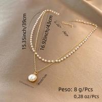 Collar De Perlas Grandes Blancas Retro Para Mujer Platinado En Acero De Titanio 18K Collar De Cadena Clásico Con Perlas De Agua Dulce - details 0