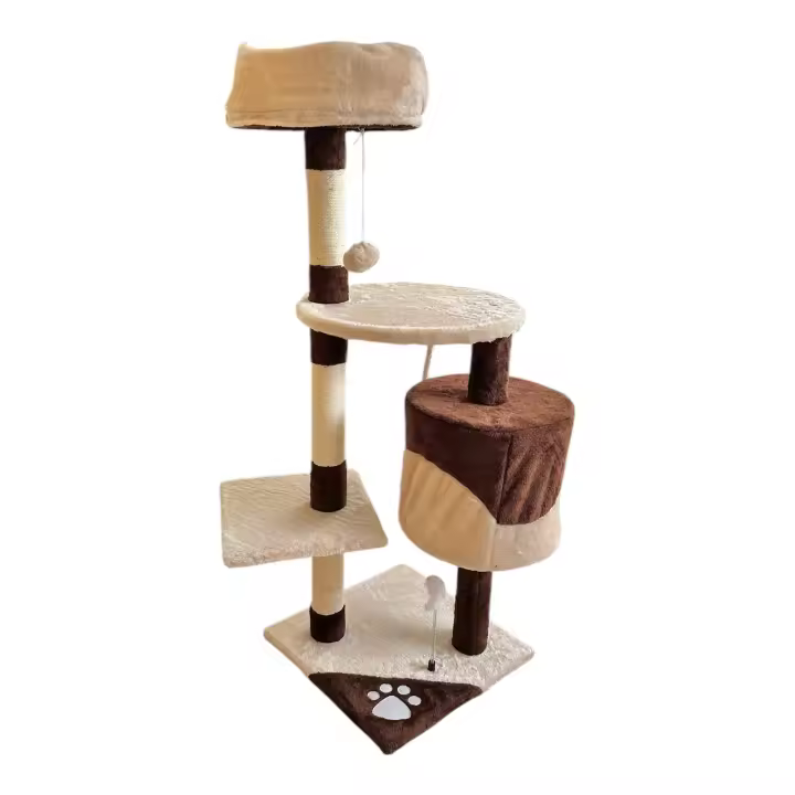 COTTECOTA-Árbol rascador para Gatos Altura 60*56.5*111.5cm Árbol para Gatos Azul Marrón Beige Torre Arbol de Escalada de Múltiples Niveles con Cueva Espaciosa Postes Rascadores de Sisal 40452,40438 - 1