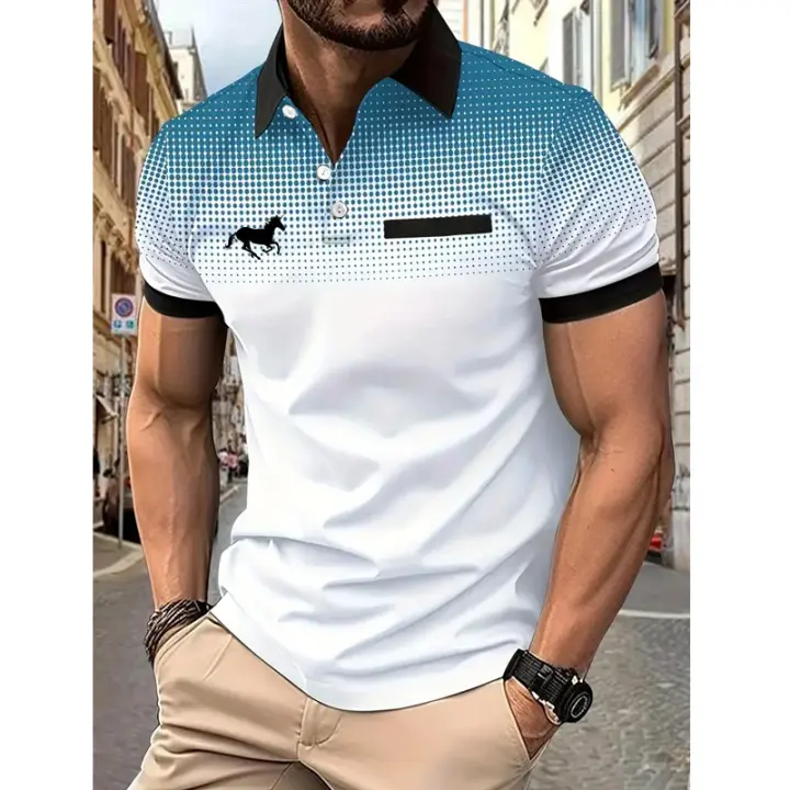 Camisa Polo De Verano Para Hombre Estilo Slim Fit Sport Manga Corta 100% Poliéster Con Bolsillo Falso Decorativo Casual Para Golf - 1