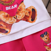 Conjunto De Verano Para Niñas Delgado Dibujos Animados Oso Teddy Casual Dos Piezas Suéter De Cuello Redondo Y Shorts Polyester - details 4