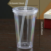 Botella De Agua Reutilizable De 450ml Con Tapa Y Pajita Doble Capa Transparente Plástica Para Beber En Exteriores Taza De Leche Y Té - details 2