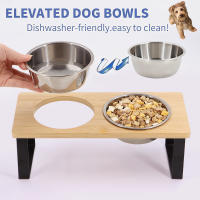 Tazas Para Gatos Elevadas Con Base De Madera 15° Tilted Anti Vómitos Doble Acero Inoxidable Alimentación Para Gatos Y Perros - details 1
