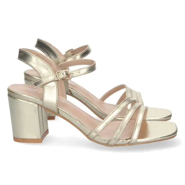 PuntoSalao Sandalias doradas de tacón bajo pala de tiras mujer YG621 sandalias para fiesta que sean elegantes, cómodas y versátiles - 1