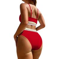 Bikini De Verano Para Mujer Estilo Playa Moda Elegante Con Cintura Alta Y Efecto Delgado Dos Piezas Color Bloqueado Conjunto De Baño Con Suspensión - details 31