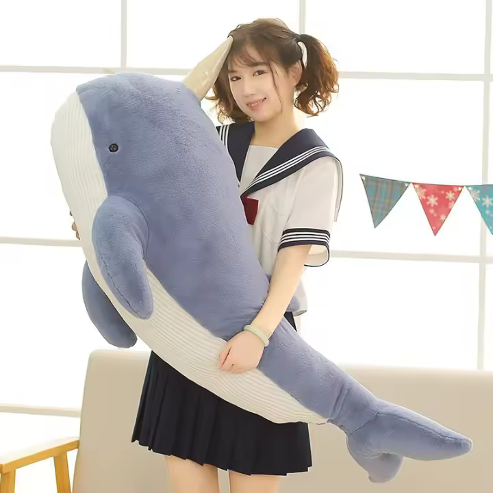 Muñeco De Peluche Narval De 60-120cm Juguete Suave Para Niñas Decoración De Habitación Delfín Azul Con Cuernos Regalo De Navidad - 1