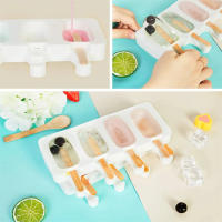 Molde De Hielo De Silicona Con 4 Agujeros Para Helado Y Postres DIY Herramienta De Fabricación De Popsicles Y Cubitos De Hielo Ecológica Y Resistente Al Calor - details 3