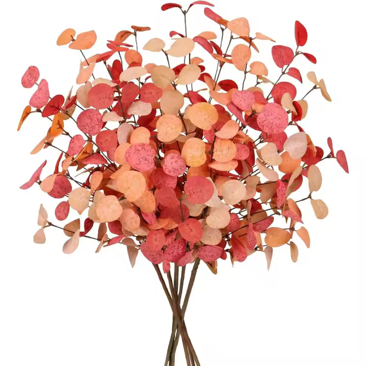 piezas de tallos de eucalipto artificiales, hojas, decoraciones de otoño para el hogar, flores artificiales de eucalipto de imitación para otoño, para decoración de otoño - 1