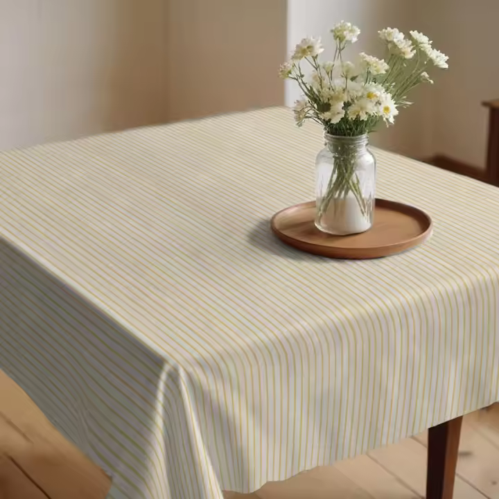 Mantel HuleHule Tex Estampado Impermeable Resistente a Manchas PVC Estampado de Rayas Ocres sobre fondo Beige - Sunna Yellow - 1