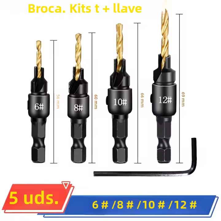 Juego De 5 Piezas De Brocas De Torno Para Carpintería Brocas De Agujeros Para Tornillos Tamaños #5 #6 #8 #10 #12 Broca Cortadora - 1