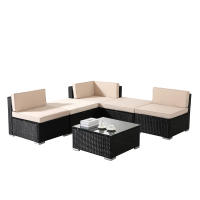 AREBOS Muebles jardín de poliratán Lounge Barcelona 5 personas combinable negro - details 7