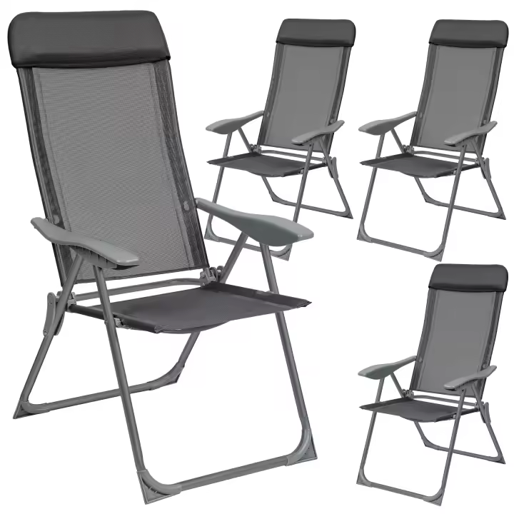 Tectake - 4 sillas de aluminio plegables con respaldo, Estructura de aluminio revestido, Plegable, Malla sintética transpirable, Respaldo alto ajustable en 5 posiciones muy cómodas - 1