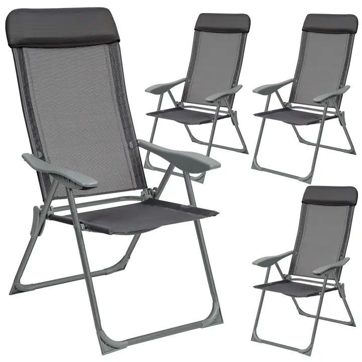 Tectake - 4 sillas de aluminio plegables con respaldo, Estructura de aluminio revestido, Plegable, Malla sintética transpirable, Respaldo alto ajustable en 5 posiciones muy cómodas - 1