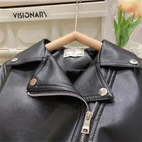 Chaqueta De Cuero PU Para Niñas Primavera Otoño Cierre De Cremallera Moda Corta Atractiva Ropa Exterior Clásica Para Bebés Y Niños De 2 a 8 Años Tallas 90-100-110-120-130-140 - details 3
