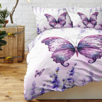 Juego De Cama Vintage Morado Con Mariposas 3 Piezas Funda De Edredón Y Fundas De Almohada Estampado De Flores Rusticas Tamaño M-L-XL-XXL Para Todas Las Estaciones - details 4