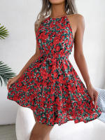Vestido De Verano Casual Para Mujer Con Estampado Floral Y Volantes Estilo Halter Largo Mini Polyester Slim Fit Y Flare - details 9