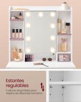 Tocador Moderno con Luces LED Ajustables, Color Blanco, 9 Luces con 3 Tonos, Brillo Ajustable, Espejo, Estantes Ajustables, 2 Cajones, Mesa de Maquillaje Ideal - details 4