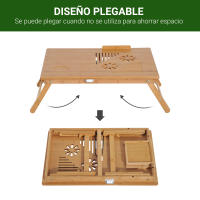 HOMCOM Mesa de Ordenador Portátil Bambú Bandeja de Cama Desayuno Plegable Reclinable Altura Ajustable Soporte Escritorio de regazo 1 Cajón 55x35x22-30cm - details 4