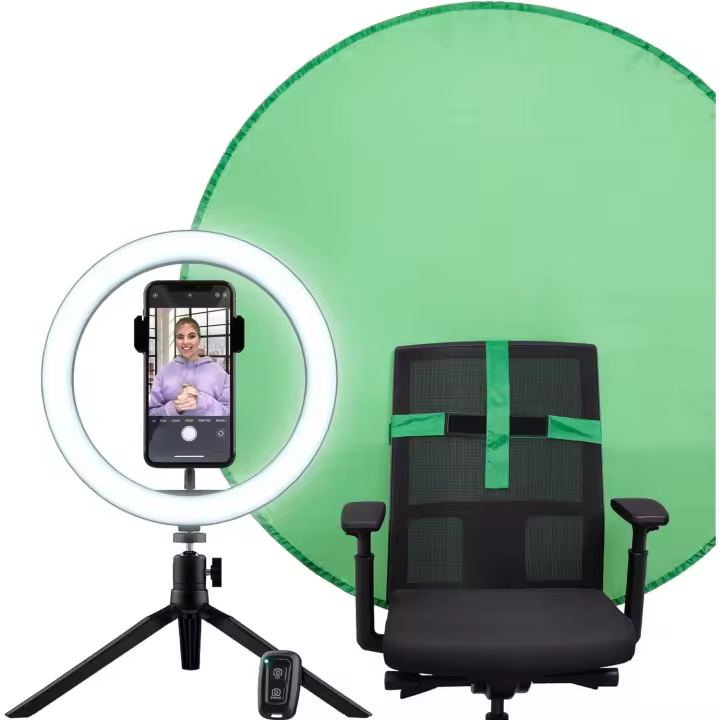 Trust Maku+ Aro de Luz 10" con Green Screen, Fondo Fotográfico Verde, Anillo de Luz con Trípode y Soporte para Móvil, Control Remoto Bluetooth,  Selfie,  TikTok,  Youtube,  Maquillaje,  Fotografía - 1