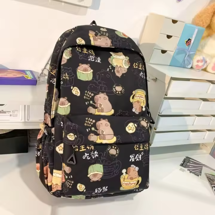 Mochila Grande De Capybara Kawaii De Nylon Con Dibujos Divertidos Mochila Escolar Para Estudiantes Con Capacidad Para Portátil - 1