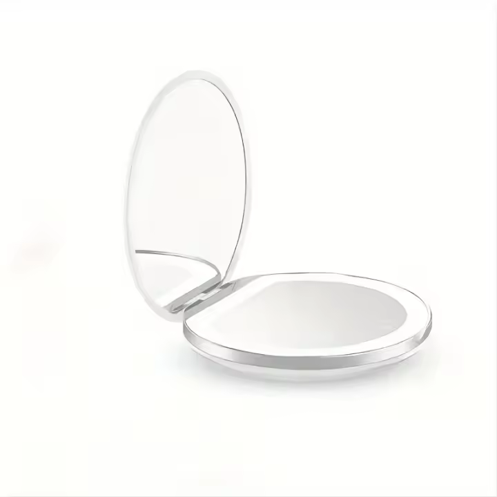 Espejo De Maquillaje Portátil LED Con Aumento De 2X Y Tres Niveles De Iluminación Doble Cara Mano Compacto Plegable - 1