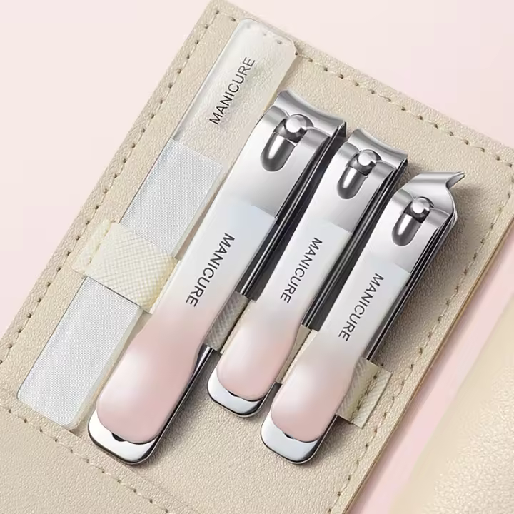 Juego De 4 Uñas Cortadoras Profesionales Con Estuche De Cuero Gira Herramientas De Cuidado De Pedicura Y Manicura Para El Hogar Regalo - 1