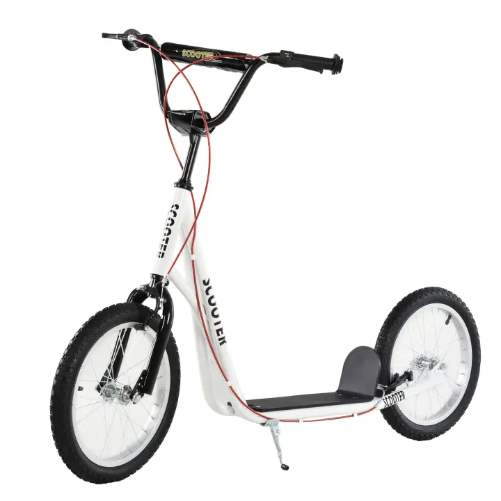 HOMCOM Scooter Patinete para Niños +5 Años y Adolescentes con Manillar Ajustable en Altura 2 Neumáticos de Caucho Inflable con Doble Freno y Ruedas 16" Carga 100 kg 139x58x90-96 cm - 1