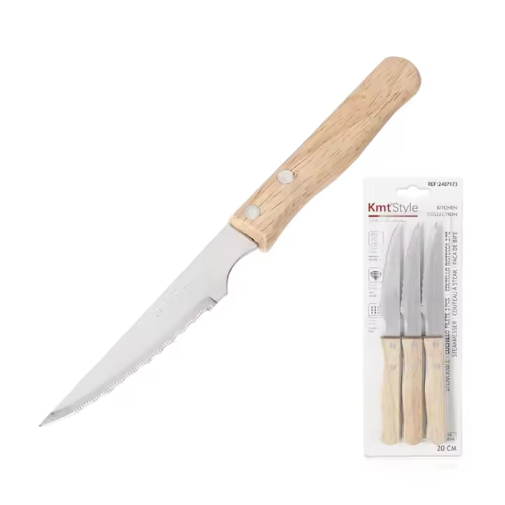 Cuchillo Para Carne Con Mango De Madera De Doble Clavo, Juego De 3, TamañO 20 Cm 2025 Nuevo Caliente - 1