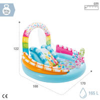 Piscina hinchable infantil INTEX Juegos de golosina con tobogán, para mayores de 2 años, capacidad de 165L y base acolchada, medidas 170x168x122cm, incluye parche de reparación - details 3