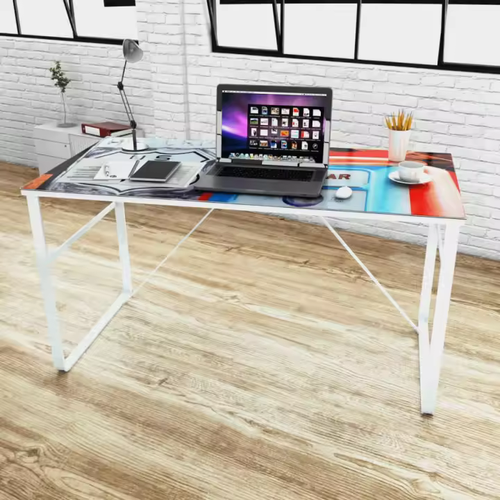 vidaXL Escritorio rectangular con impresión de mapa en color Blanco/Multicolor | estructura resistente ideal para salón dormitorio o estudio - 1