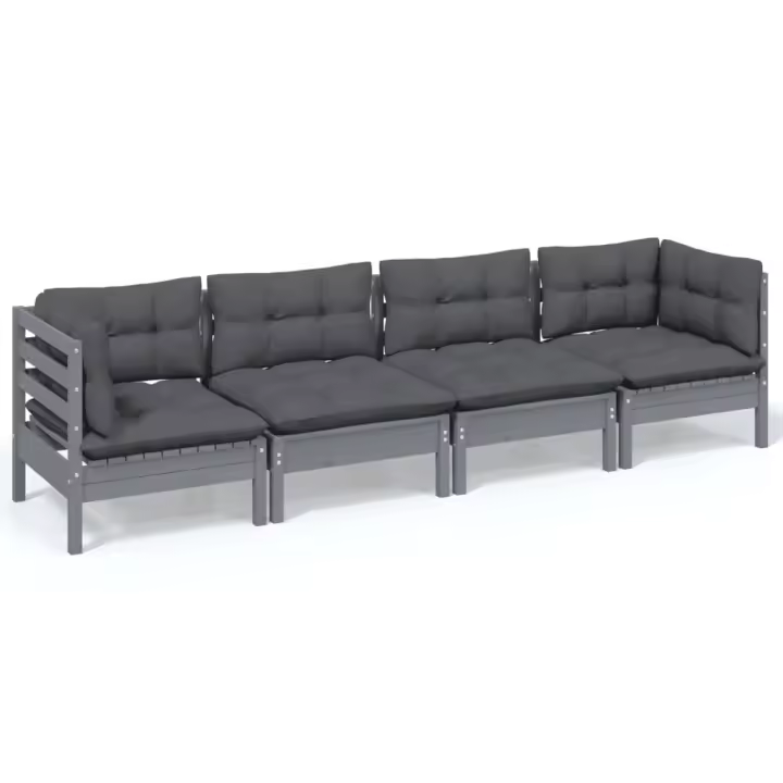 vidaXL Muebles de jardín 4 piezas con cojines de madera maciza de pino - 1