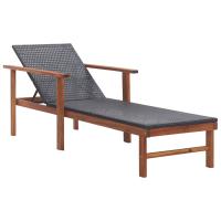 vidaXL Tumbona madera maciza de acacia y ratán sintético Ratán gris sin cojín, Ratán gris con cojín gris, Ratán negro sin cojín Sillas de Exterior Ideal para jardín, playa, piscina, terraza Tumbona Piscina Tumbonas Playa Tumbonas Jardín Exterior - details 3