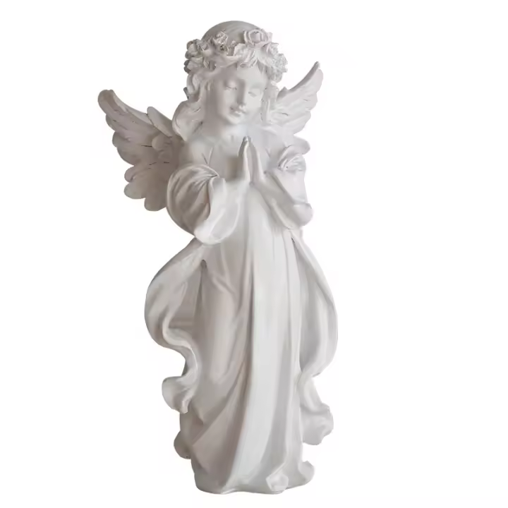 Estatua de ángel rezando de resina, decoración navideña para el hogar, adorno de escultura de estante de ángel rezando de hadas - 1
