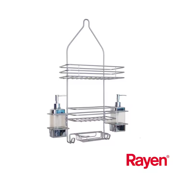 Rayen  Estante con Dispensador de Jabón para Ducha con 2 Estantes  Color Gris Metalizado  Medidas: 60x40x13cm - 1