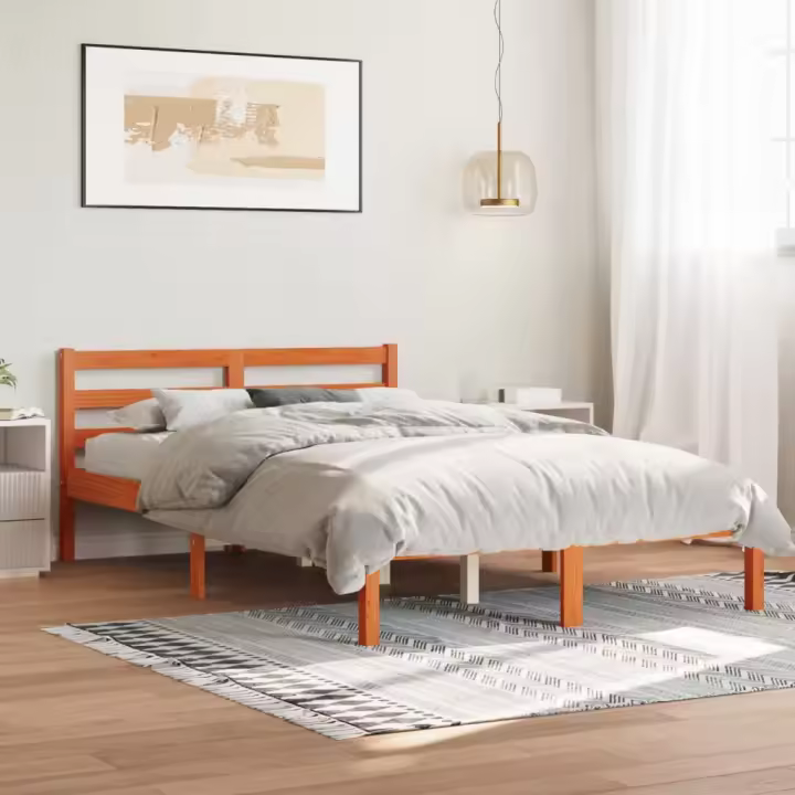 Cama sin colchón Madera maciza Pino marron cera 150x200 cm - 1