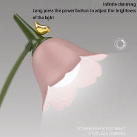 Lámpara De Mesa LED Rosa Con Flor Táctil Ajustable Recargable Luz Nocturna Para Dormitorio Lectura Iluminación Atmosférica - details 2