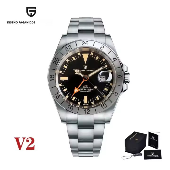 Reloj Mecánico Automático Para Hombre PAGANI DESIGN 2024 GMT Retroclásico Acero Inoxidable 200m Impermeable Con Calendario Completo Y Múltiples Zonas Horarias - 1
