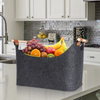 Cesta De Madera De Gran Capacidad Para Leña Plegable Con Manijas De Madera Cesta De Almacenamiento Ecológica De Feltro Gris Oscuro Para El Lado Del Hogar - details 2