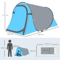 Tienda de campaña pop-up para 1-2 personas Tienda de campaña Ligera para 3 temporales, poliéster y Fibre de Vidrio, Azul + gris, 220x108x110cm - details 6