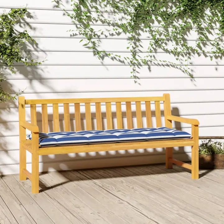 vidaXL Cojín banco jardín tela Oxford a rayas azul y blanco 150x50x7cm - 1
