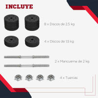 HOMCOM Juego de Mancuernas Ajustable 30KG con Barra de Conexión de Acero y Discos Desmontable Juego de Pesas para entrenamiento en Casa Gimnasio Oficina Negro - details 5