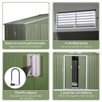 Outsunny Cobertizo de Jardín de Exterior 4,9 m² 277x195x192 cm Caseta de Jardín Metálica con 2 Puertas Corredizas Base Refuerzo (Suelo NO Incluido) para Patio Terraza - details 4